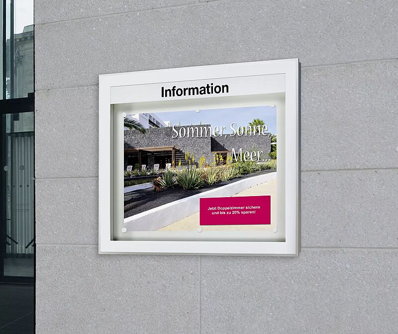 Schaukasten MEGARA für 16 x DIN A4, Alu silber