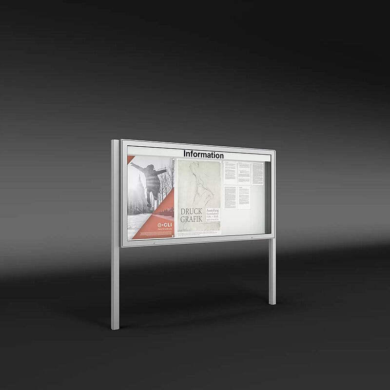 Schaukasten PATRAS zum Einbetonieren, Bautiefe 210 mm, für 27 x DIN A4, mit Beschriftung (Zubehör), Alu silber