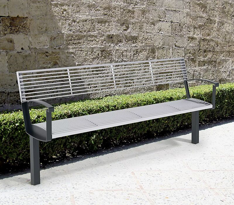 Seniorenbank INTERVERA, Auflage Edelstahl, Unterkonstruktion in RAL 7016 anthrazitgrau