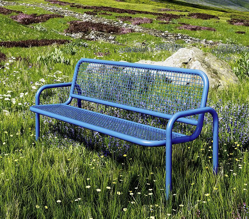 Seniorenbank RIMINI mit Rücken- und Armlehnen, zum Einbetonieren, in RAL 5015 himmelblau