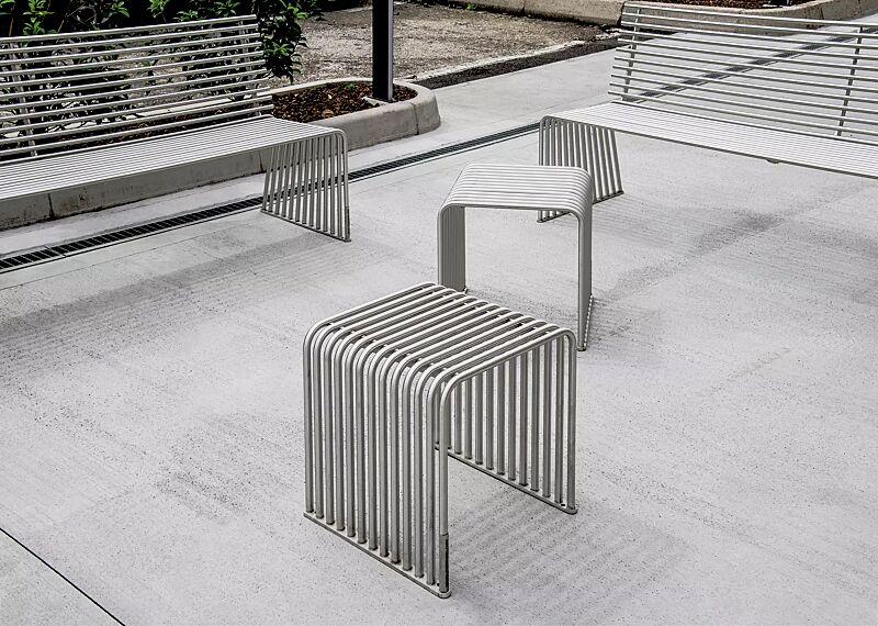 Sitz ANZIO und Sitzbank ANZIO mit Rückenlehne, aus Edelstahl
