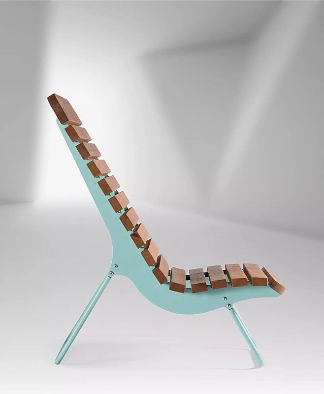 Sitz BOJON mit Hartholzbelattung, Stahlteile in RAL 5021 wasserblau