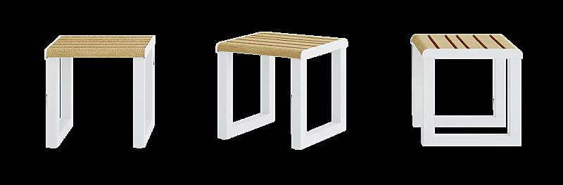 sitz-mantua__shoKAT0072268 Sitz MANTUA ohne Rückenlehne, Aluminium in natürlichem Eschenholzoptik-Effekt, Stahlteile in RAL 9003 signalweiß