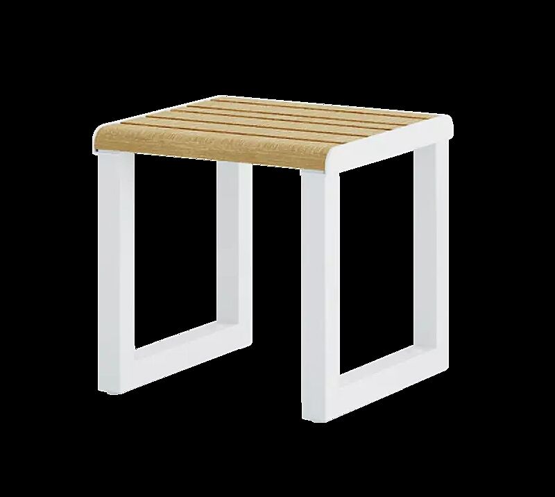 sitz-mantua__shoKAT0072283 Sitz MANTUA ohne Rückenlehne, Aluminium in natürlichem Eschenholzoptik-Effekt, Stahlteile in RAL 9003 signalweiß