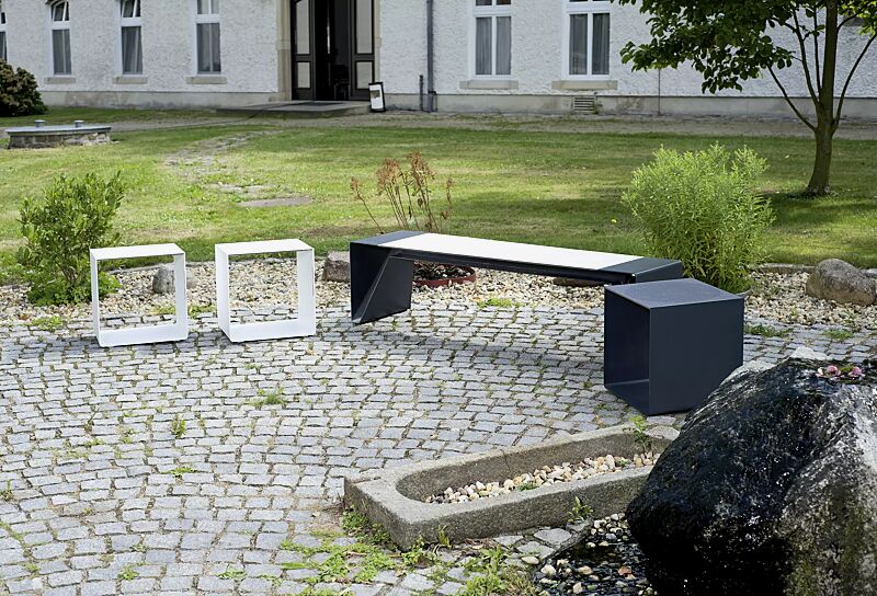 sitz-radium__shoKAT0052331 Sitz und Sitzbank RADIUM mit HPL-Auflage, Stahlteile in RAL 9010 reinweiß und RAL 7016 anthrazitgrau