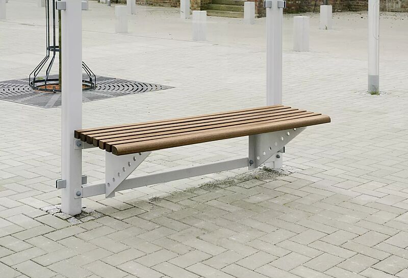 Sitzbank ARES, Stützenbefestigung, in RAL 9006 weißaluminium