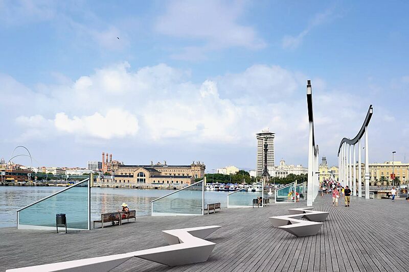 Sitzbank ARROW aus Beton, in Granitoptik weiß