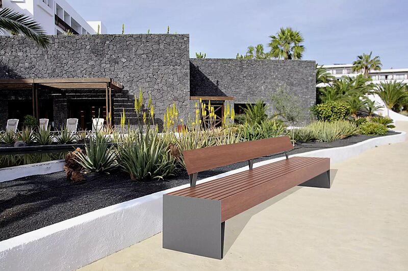 sitzbank-blocq__shoKAT0068721 Sitzbank BLOCQ mit Rückenlehne, mit Jatobaholzbelattung, Stahlteile in RAL 9007 graualuminium