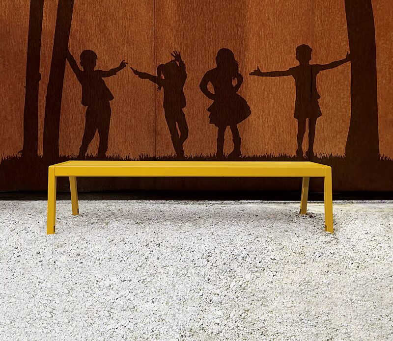 Sitzbank CASTEO ohne Rückenlehne, in RAL 1028 melonengelb