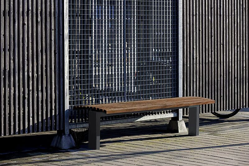 Sitzbank FJORDPARK ohne Rückenlehne, Stahlteile in RAL 7024 graphitgrau