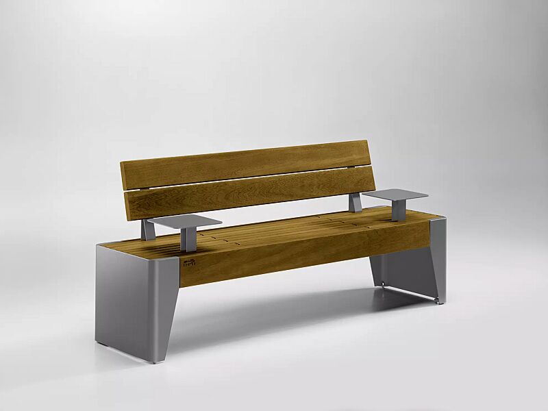 sitzbank-fola__shoKAT0057921 Sitzbank FOLA mit Rückenlehne und Ablagetischen, Stahlteile in RAL 9007 graualuminium