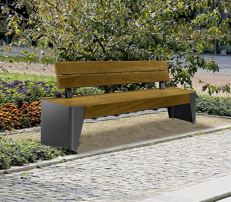 Sitzbank FOLA mit Rückenlehne, Stahlteile in DB 703 eisenglimmer