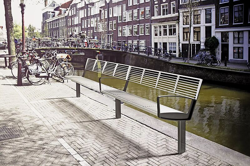 Sitzbank INTERVERA modular, Auflage Edelstahl, Unterkonstruktion in RAL 7016 anthrazitgrau