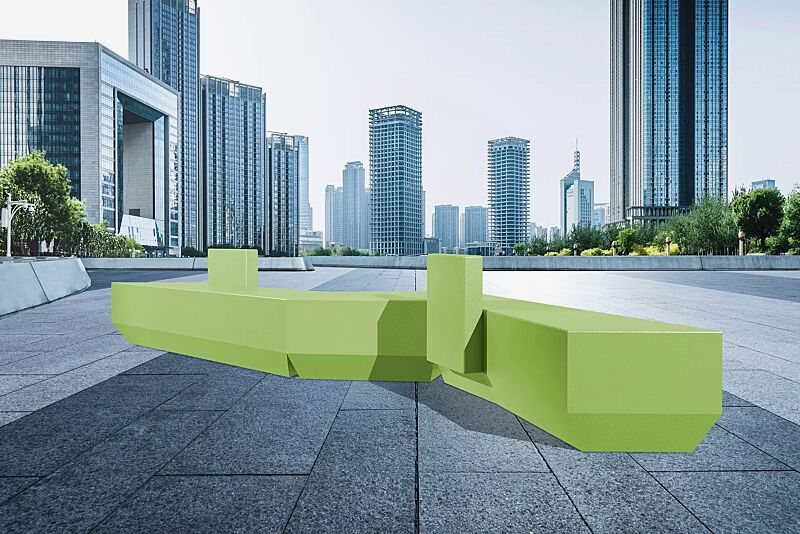 Sitzbank JUST big mit Rückenlehne und Sitzbank JUST small, in RAL 6018 gelbgrün