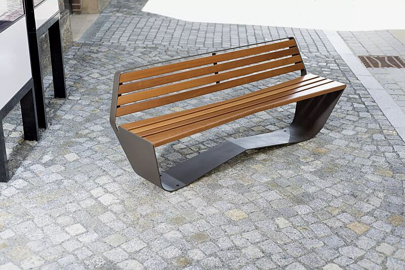 Sitzbank KARMA mit Rückenlehne, Stahlteile in DB 703 eisenglimmer