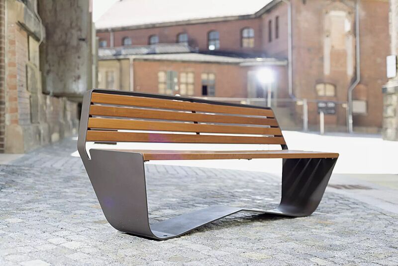 Sitzbank KARMA mit Rückenlehne, Stahlteile in DB 703 eisenglimmer