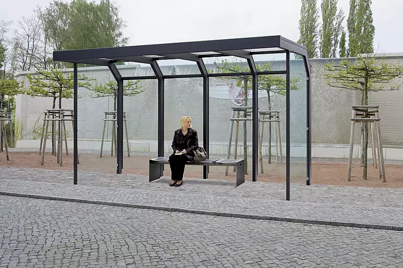 Sitzbank ONDA CITÉ, 4-Sitzer aus Stahl, in RAL 7016 anthrazitgrau