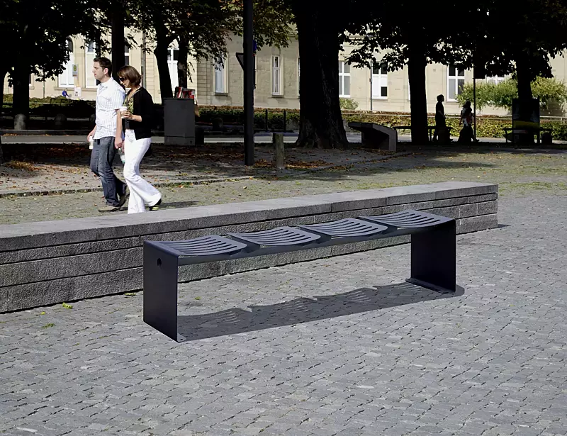 Sitzbank ONDA CITÉ, 4-Sitzer aus Stahl, in RAL 7016 anthrazitgrau