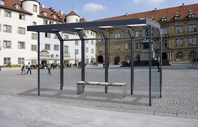 Sitzbank ONDA CITÉ, 4-Sitzer, mit Robinienholzbelattung, in RAL 9007 graualuminium