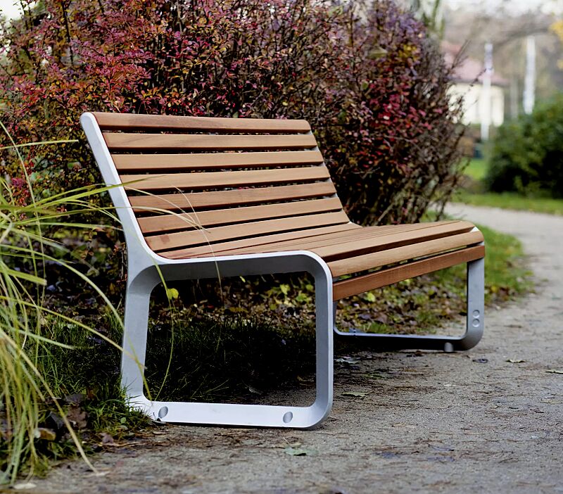 Sitzbank PORTIQOA mit Rückenlehne, mit Jatobaholzbelattung