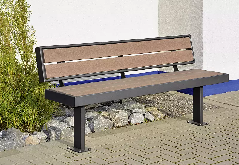 Sitzbank PRASEM mit Rückenlehne, Stahlteile in DB 703 eisenglimmer