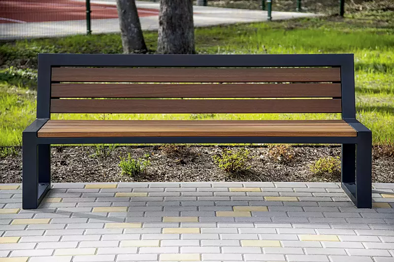 Sitzbank SALA mit Rückenlehne, Stahlteile in RAL 7016 anthrazitgrau, matt