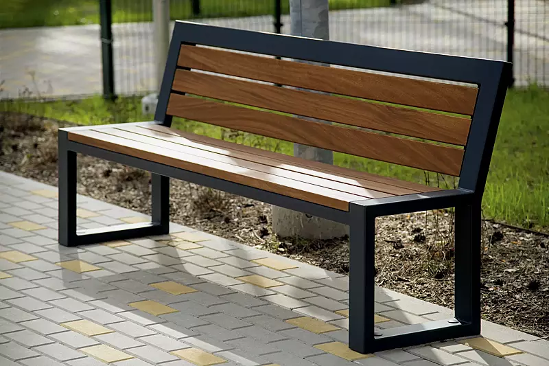 Sitzbank SALA mit Rückenlehne, Stahlteile in RAL 7016 anthrazitgrau, matt