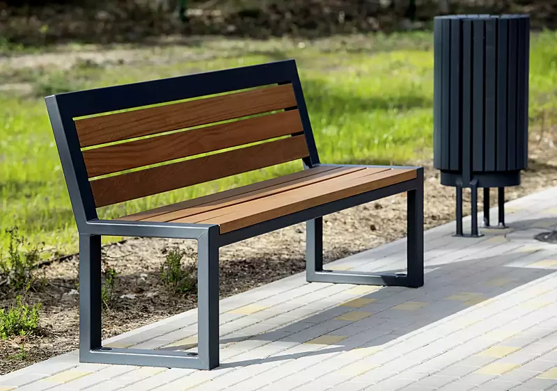 Sitzbank SALA mit Rückenlehne, Stahlteile in RAL 7016 anthrazitgrau, matt