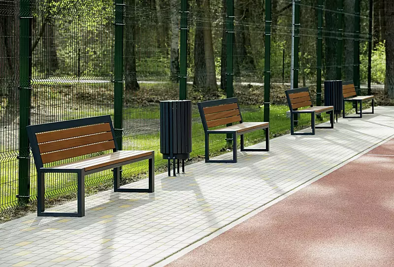 Sitzbank SALA mit Rückenlehne, Stahlteile in RAL 7016 anthrazitgrau, matt