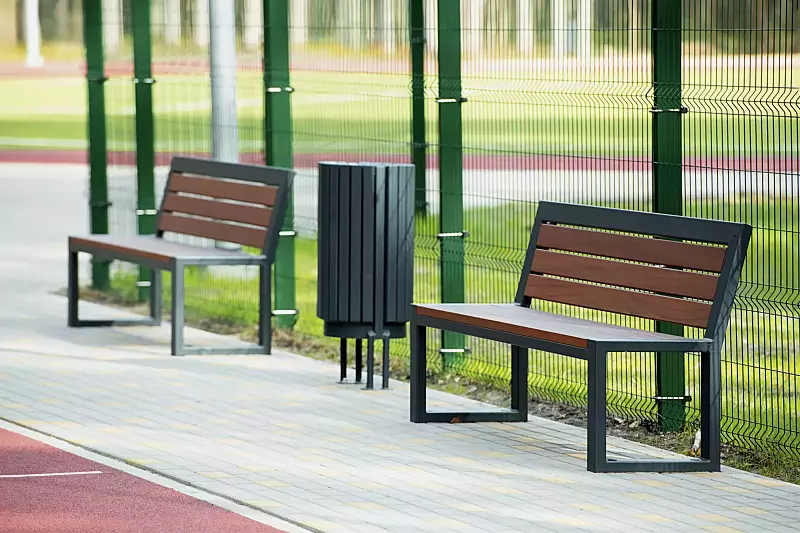 Sitzbank SALA mit Rückenlehne, Stahlteile in RAL 7016 anthrazitgrau, matt