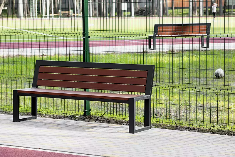 Sitzbank SALA mit Rückenlehne, Stahlteile in RAL 7016 anthrazitgrau, matt