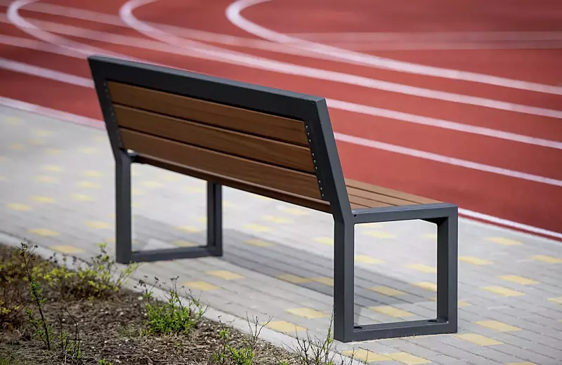 Sitzbank SALA mit Rückenlehne, Stahlteile in RAL 7016 anthrazitgrau, matt