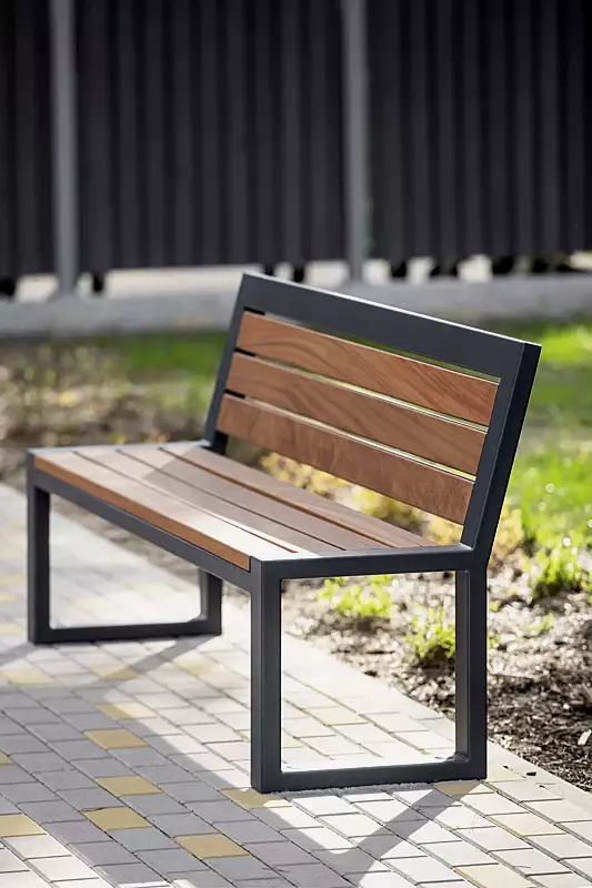 Sitzbank SALA mit Rückenlehne, Stahlteile in RAL 7016 anthrazitgrau, matt