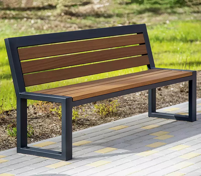 Sitzbank SALA mit Rückenlehne, Stahlteile in RAL 7016 anthrazitgrau, matt