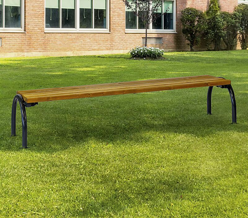 Sitzbank SAN REMO NEW ohne Rückenlehne, mit Fichtenholzbelattung, Stahlteile in RAL 9011 graphitschwarz