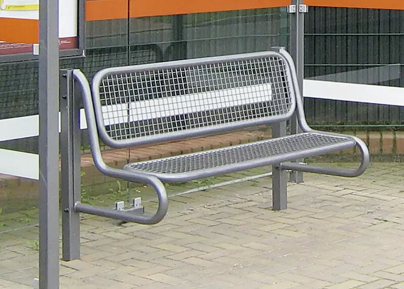 Sitzbank SESTO mit Rückenlehne, Modell 4, Sitzfläche aus Drahtgitter, mit 2 Stützen zum Einbetonieren, in DB 703 eisenglimmer