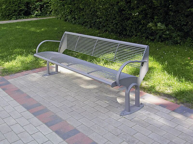 Sitzbank TAURUS mit Rückenlehne und Armlehnen, in RAL 9007 graualuminium