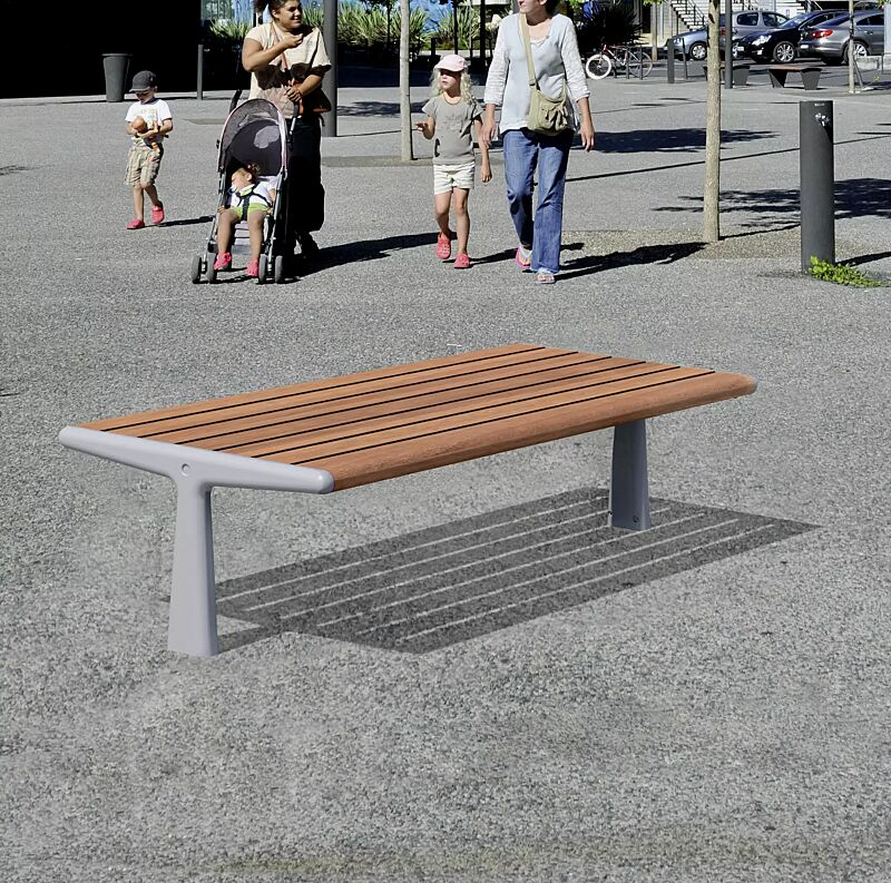 Sitzbank TEO ohne Rückenlehne, Gusseisenteile in RAL 7035 lichtgrau