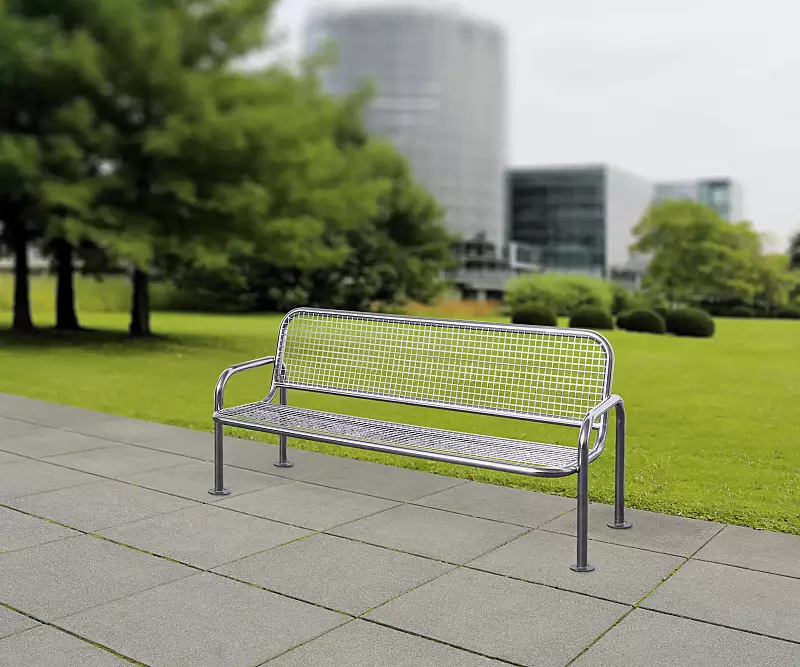 Sitzbank TRAPANI mit Rückenlehne und Armlehnen, Edelstahl V2A