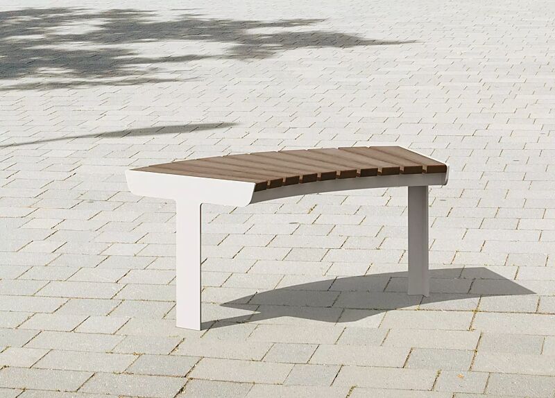 sitzbank-unola__shoKAT0073709 Sitzbank UNOLA CENTRO, ohne Rückenlehne, mit Eschenholzbelattung, Breite 1154 mm, konvex gebogen 45°, Stahlteile in RAL 9010 reinweiß