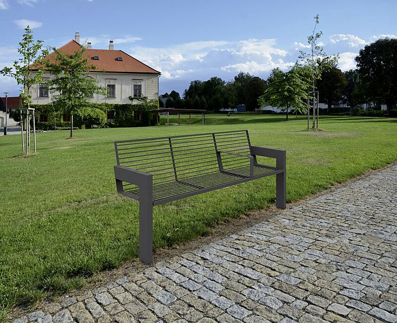 sitzbank-unola__shoKAT0073801 Sitzbank UNOLA FRONTE, mit Rücken- und Armlehnen, Breite 1850 mm, Stahlteile in RAL 7016 anthrazitgrau