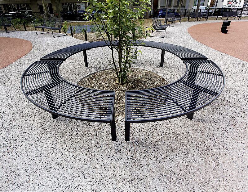 Sitzbank VERA SOLO bestehend aus Einzelelementen, gebogen 90°, modular erweiterbar, in RAL 7016 anthrazitgrau