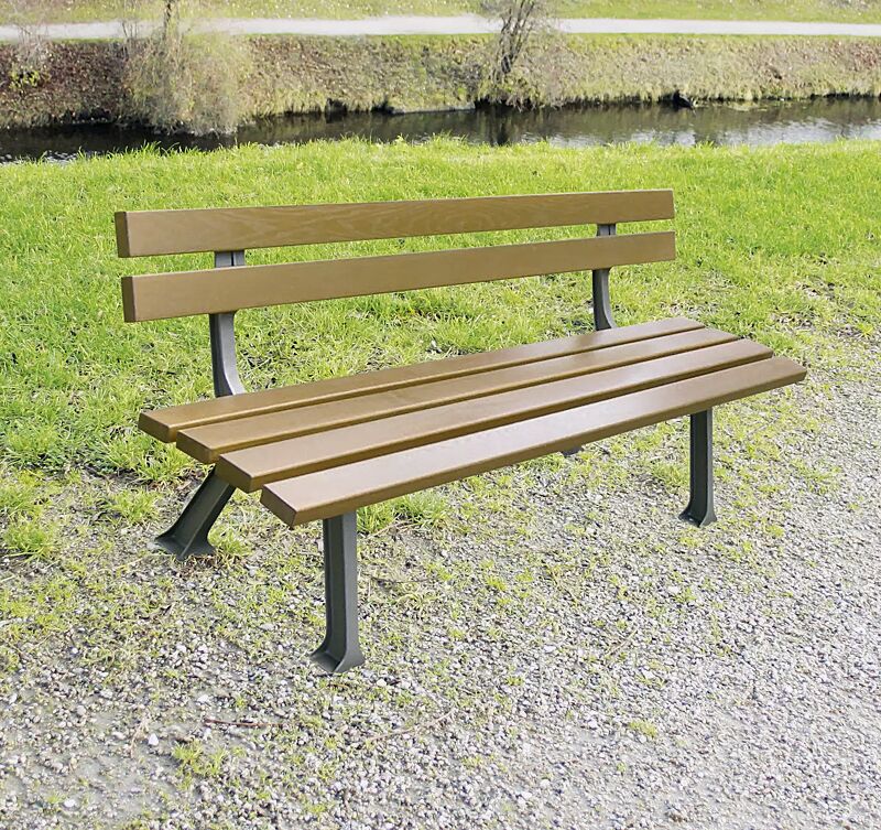 Sitzbank VERONA mit Eschenholzbelattung, mit Rückenlehne