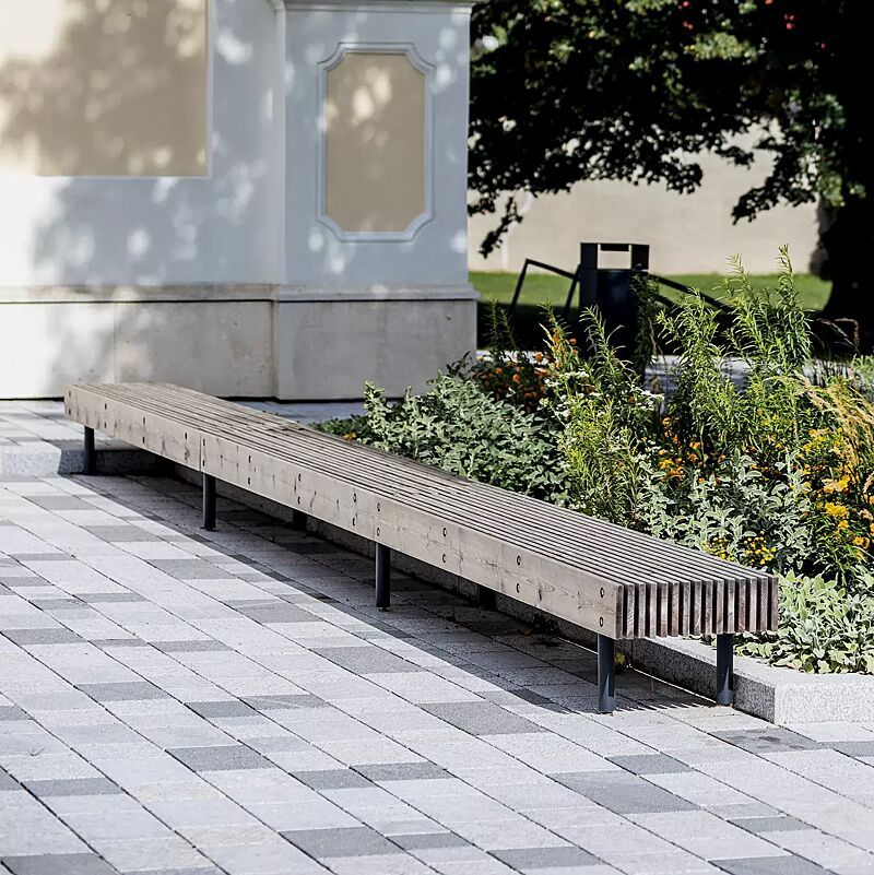 Sitzbank WOODY - modular erweiterbar, mit Kiefernholzbelattung lackiert in country brown