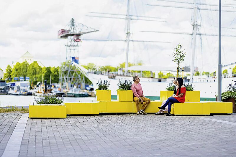 sitzinsel-tasku__shoKAT0072987 Sitzinsel TASKU, bestehend aus verschiedenen Elementen, in RAL 1021 rapsgelb