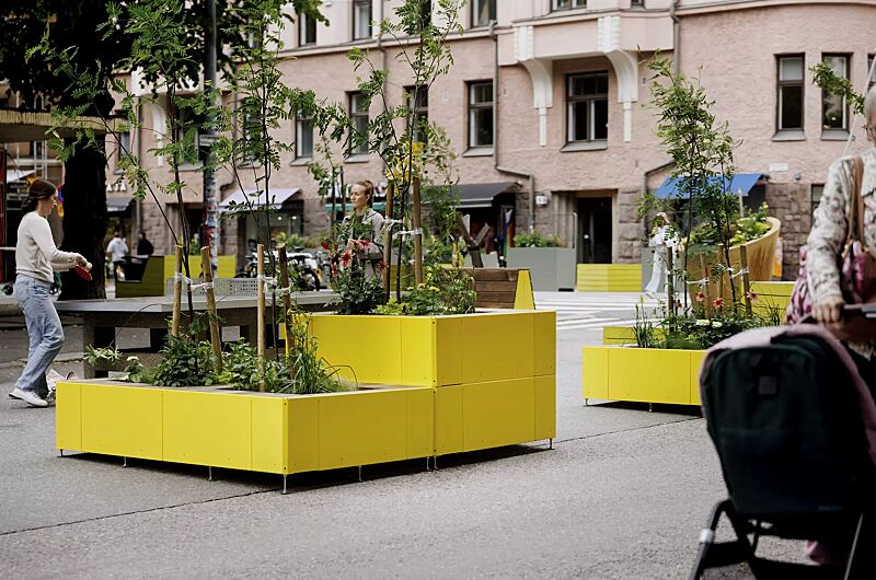 sitzinsel-tasku__shoKAT0076989 Sitzinsel TASKU, bestehend aus verschiedenen Elementen, in RAL 1021 rapsgelb