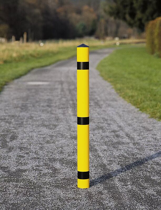 Sperrpfosten LAGUNA zum Einbetonieren, gelb / schwarz pulverbeschichtet