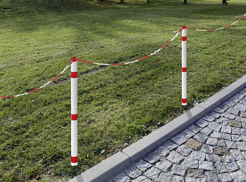 Sperrpfosten RIOJA mit Kettenkopf und Absperrkette aus Kunststoff in rot/weiß (Zubehör), zum Einbetonieren