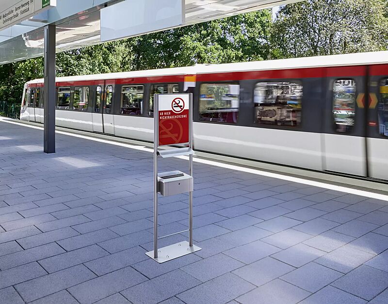 standascher-cruz-new__shoKAT0071261 Standascher CRUZ mit Schutzdach und Werbefläche, mit Poster "AB HIER NICHTRAUCHERZONE" (Zubehör)