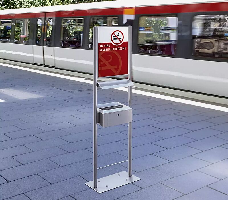 Standascher CRUZ mit Schutzdach und Werbefläche, mit Poster "AB HIER NICHTRAUCHERZONE" (Zubehör)